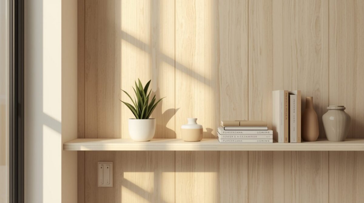 uporządkowana półka w domu po 50 z niewielką ilością rzeczy