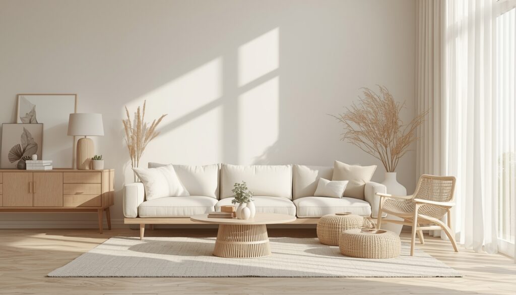 uporządkowany salon bez bałaganu spokojne minimalistyczne wnętrze