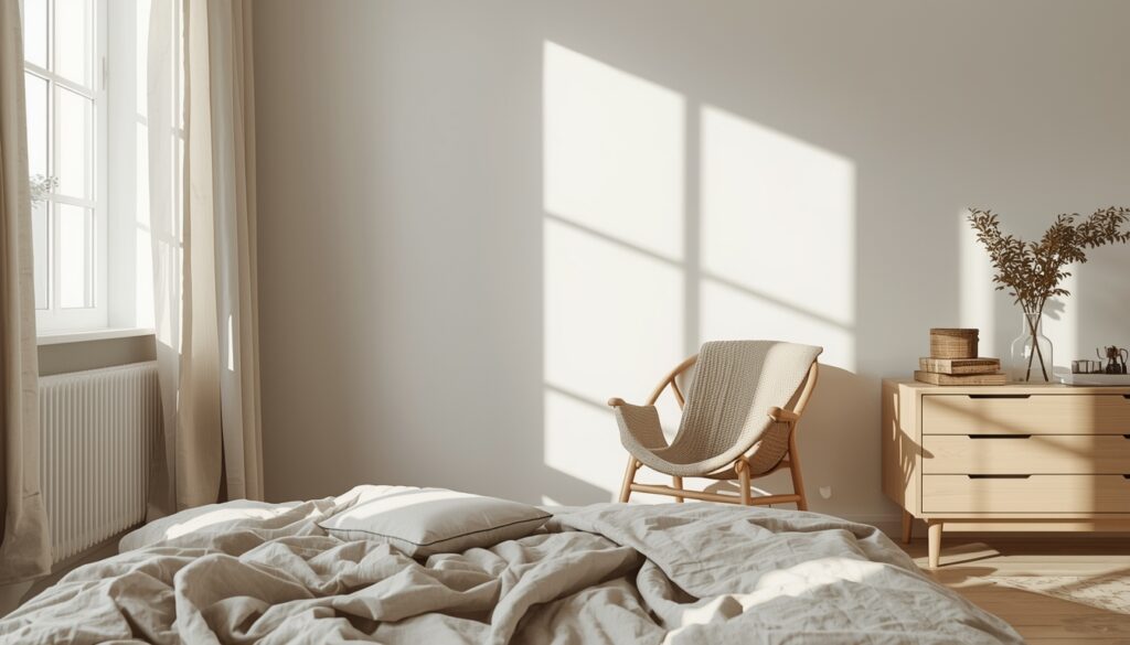 jak nie odkładać rzeczy na krzesło delikatny bałagan w jasnej sypialni
